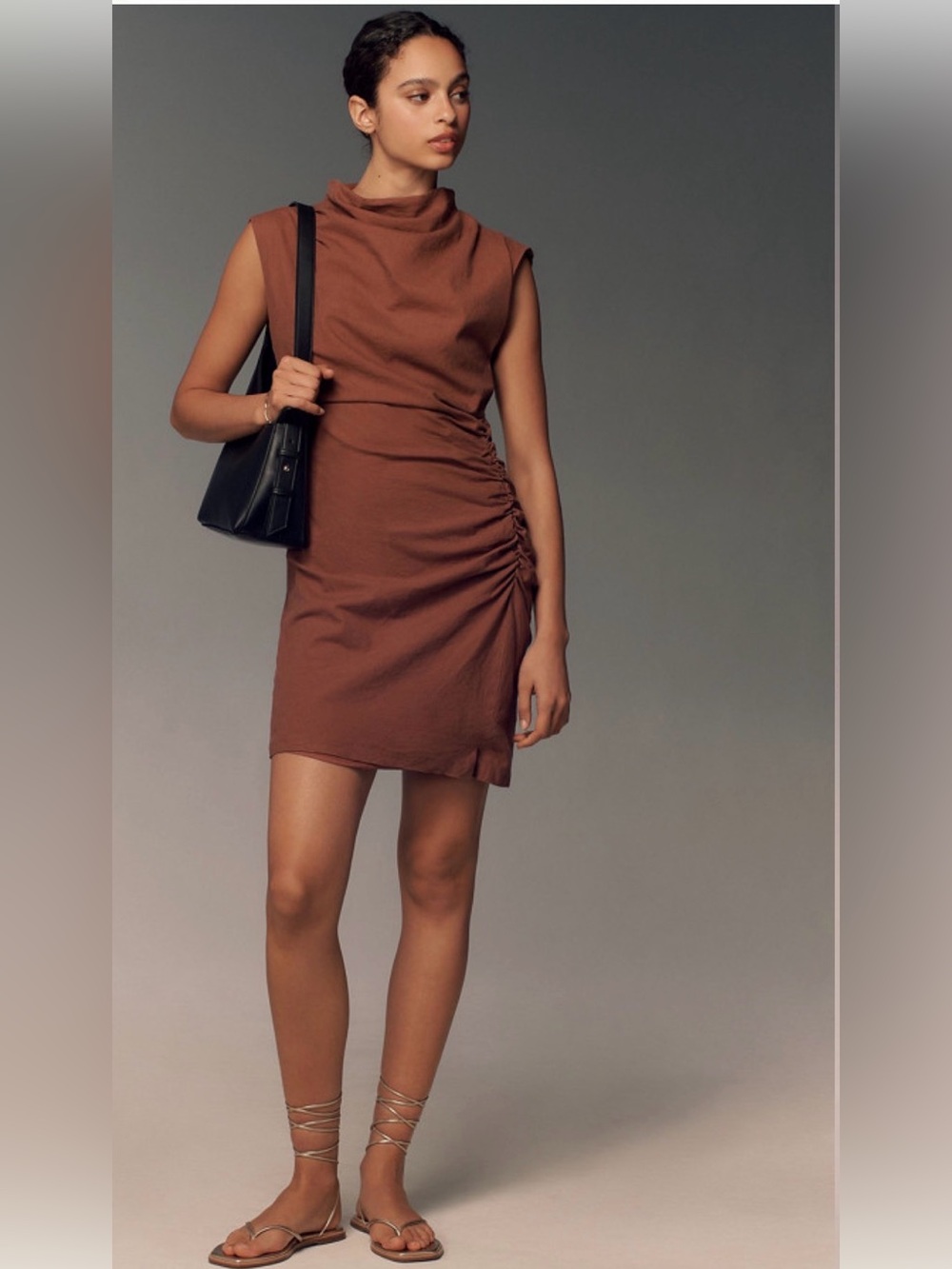 THE LINEN MAYA RUCHED COWL-NECK DRESS: MINI EDITION